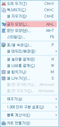자간 설정을 위해 글자 모양을 선택합니다