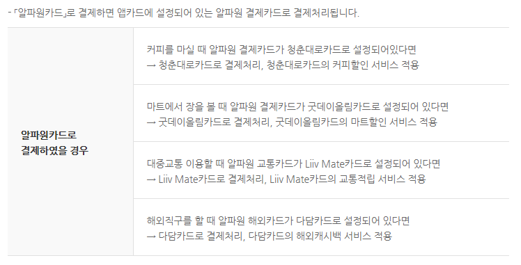 알파원 카드 사용 예시