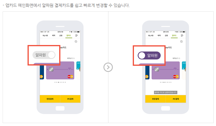 알파원 카드 설정